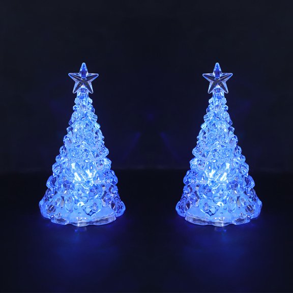 WRITWAA 2Pcs LED Small Christmas Tree Night Lights Acrylic Decorative Table Lamps