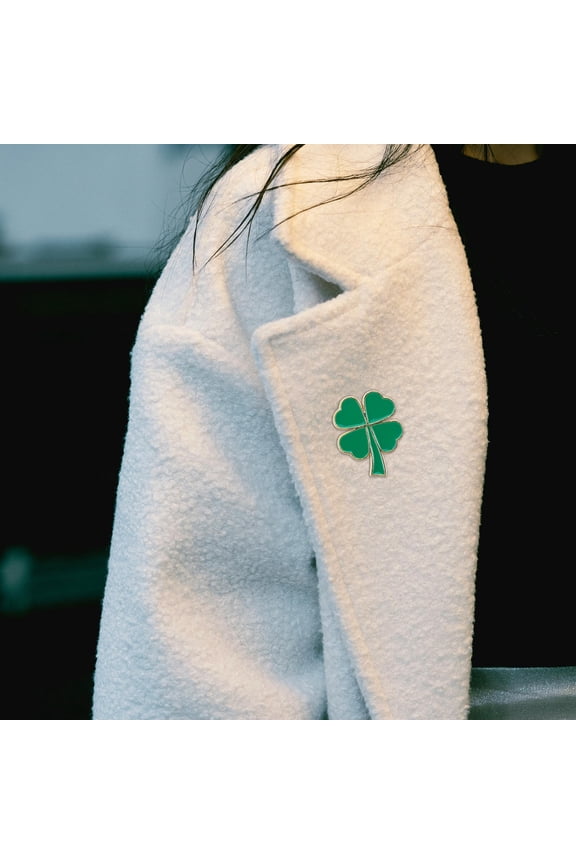 Green Crystal Shamrock Pin Set, 2Pcs Irish Lucky Brooches, Alloy Vintage Style Accessories for Women