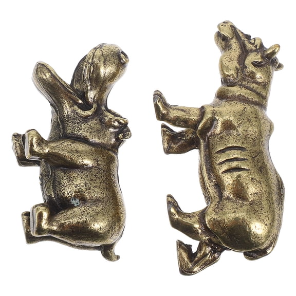 WRITWAA 2Pcs Creative Hippo Figurine Golden Zinc Alloy Animal Ornaments For Indoor Decoration Home Decor