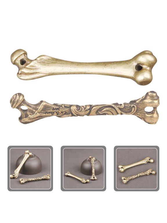 2Pcs Brass Bone Pendant DIY Amulet Keychain Charm Golden Vintage Craft Decor