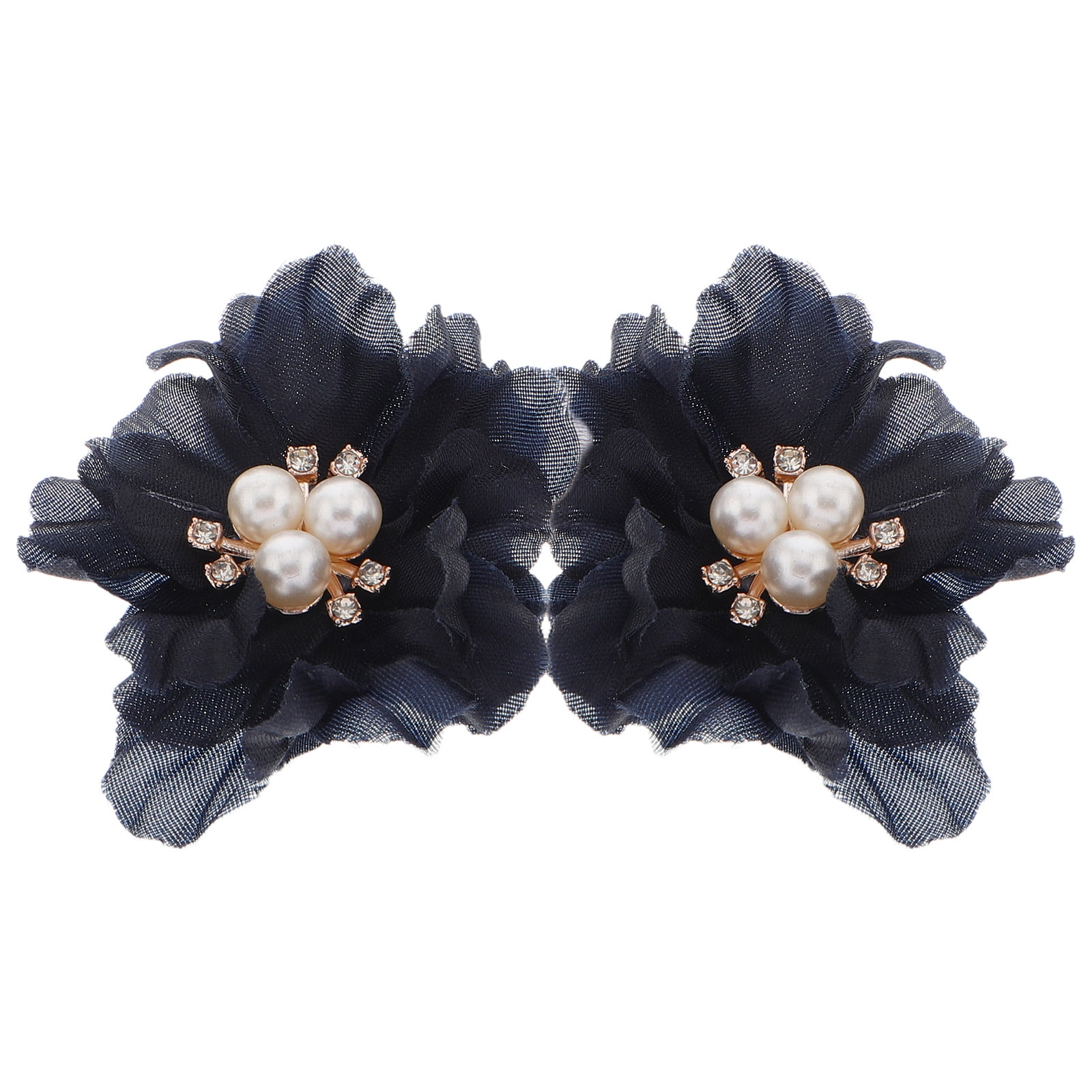 Elegant Midnight Blue Floral Hair Clip Dress My Wedding – Navy, blue, silver satin flower hair  main image 4