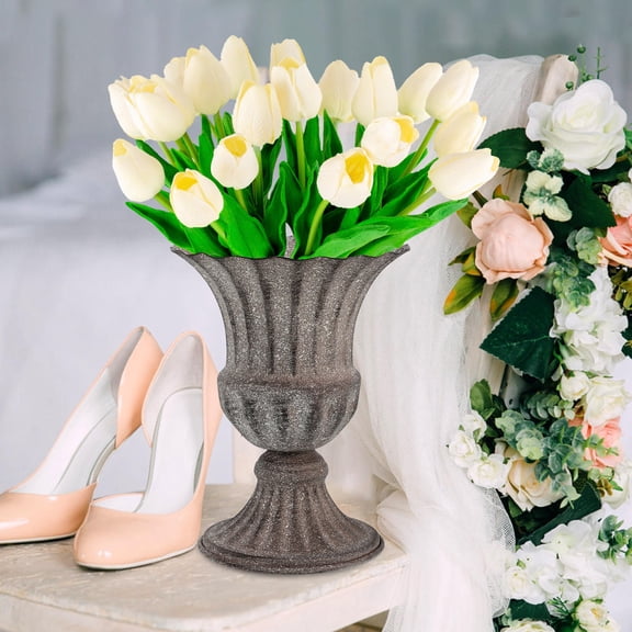 WRITWAA 2-Pack Dark Grey Iron Urn for Garden, Lawn, Cemetery, Flower Arrangement, Outdoor Home Decor