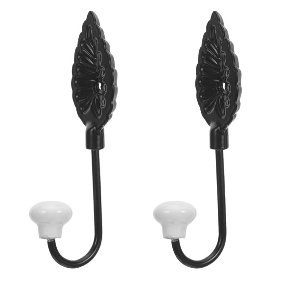 WRITWAA 2Pcs Decorative Leaf Shape Wall Hooks Ceramic and Iron for Bathroom and Closet Use