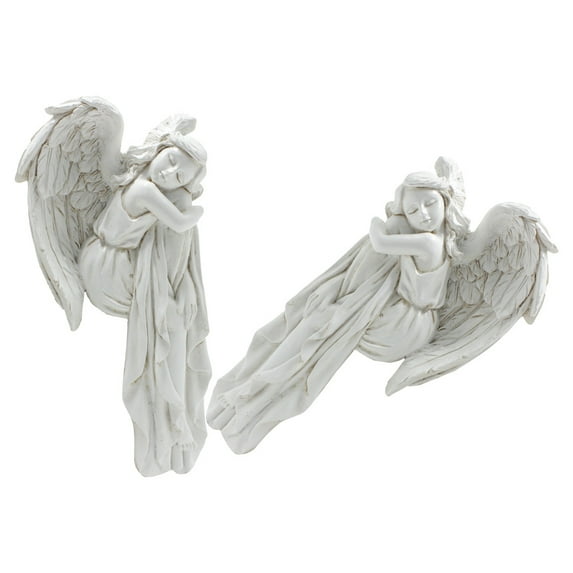 WRITWAA Set of 2 White Resin Angel Statues Decorative Sculpture Ornaments for Home and Garden Decor