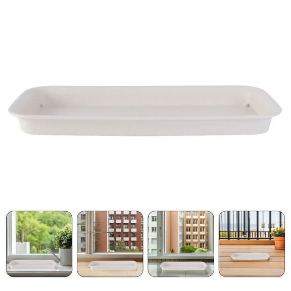 WRITWAA Rectangular Beige Plastic Pot Saucer for Indoor and Outdoor Gardening 2Pcs