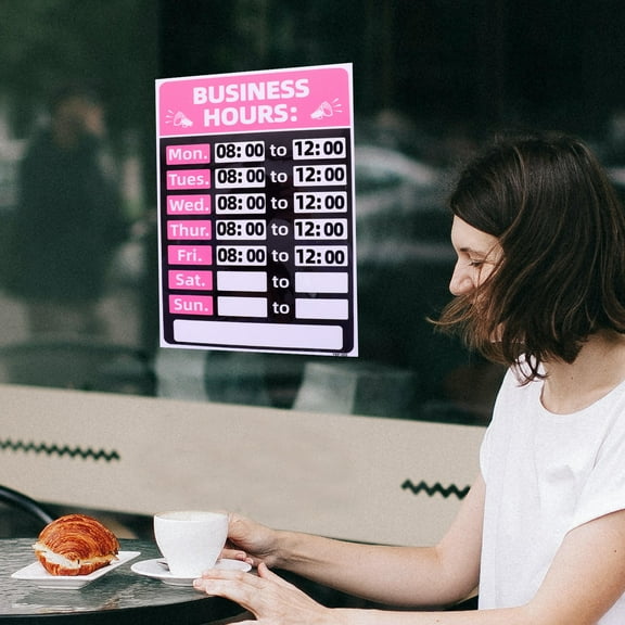 WRITWAA 2Pcs Fade Proof Business Hours Sticker Pink PVC Sign For Bar