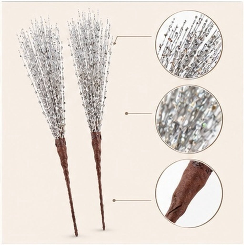WRITWAA 2Pcs Glitter Plated Silver Vase Filler Stems with Flexible ...