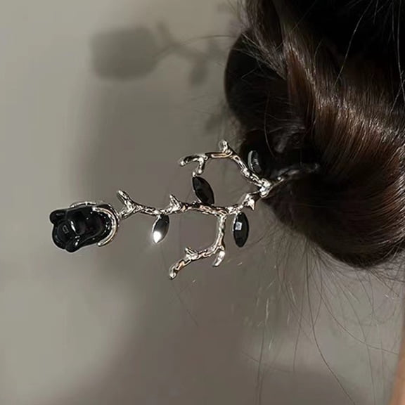 WRITWAA 2Pcs Hair Bun Holder Rose Flower Hair Sticks Silver Alloy Elegant Hair Accessories for Women