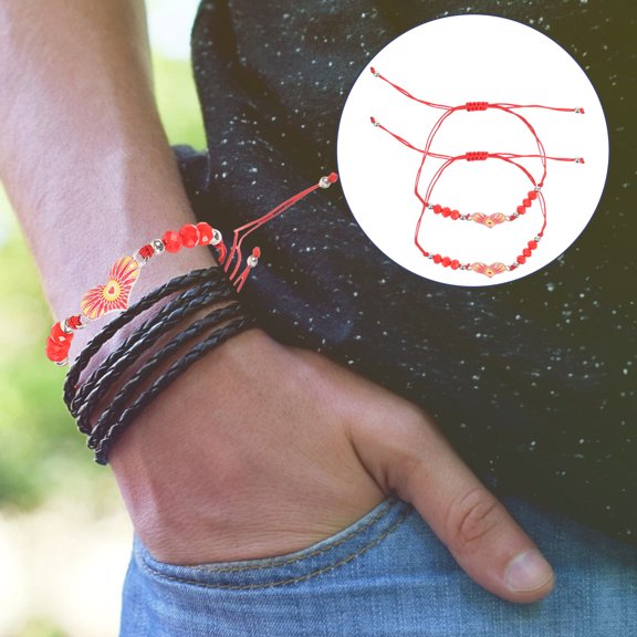 OFFIGAM Evil Eye Red Beaded Bracelet for Unisex Decorative Woven Jewelry