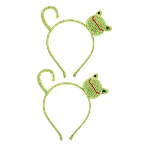 WRITWAA 2Pcs Cute Frog Headband Handmade Knitted Animal Hairband for Makeup and Parties