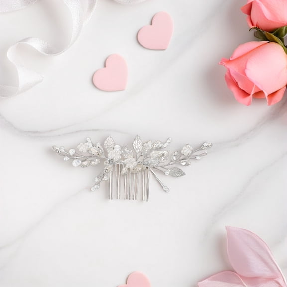WRITWAA 2Pcs Leaf Plated Silver Hair Comb with Faux Pearls and Crystals for Bridal Updo Hair Styling Accessories