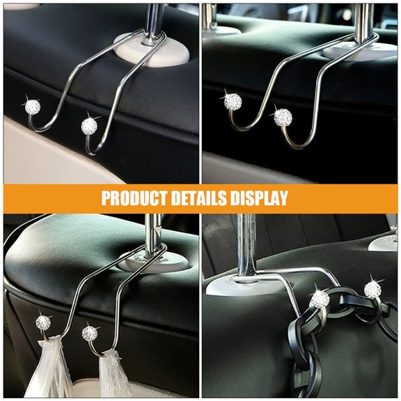 WRITWAA 2Pcs Metal Car Headrest Hook Plated Silver Bling Decorative Vehicle Seat Organizer
