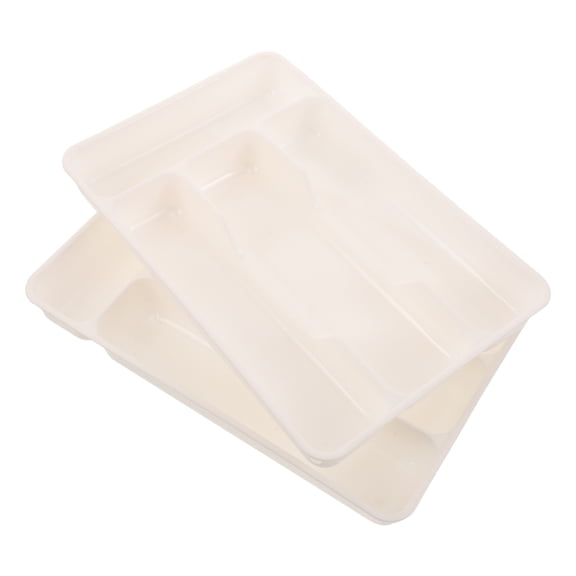 WRITWAA 2Pcs Narrow White Silverware Organizer Box with Stackable Design for Kitchen Drawer Storage