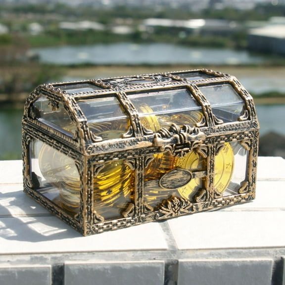 WRITWAA Set of 2 Portable Dark Brown Treasure Chest Storage Boxes for Pirate Theme Parties and Home Organization