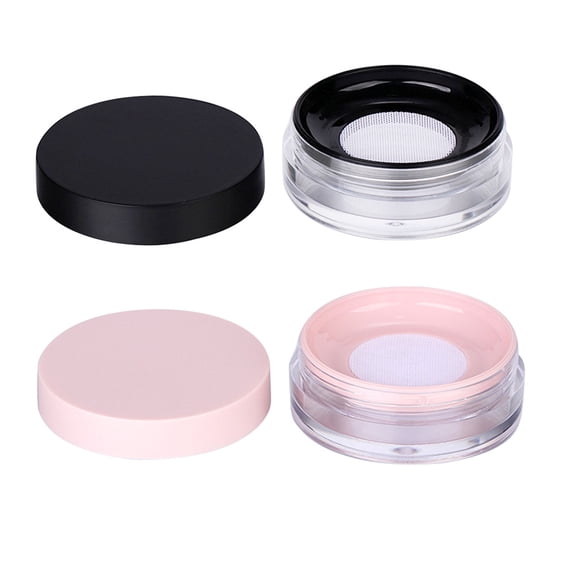 WRITWAA 2Pcs Black Makeup Powder Container Plastic Case with Elastic Mesh Leak Proof Design for Storage