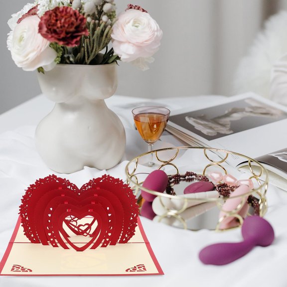 WRITWAA 2Pcs Wedding Invitation Cards Red Paper Heart Pattern with 3D Creative Design
