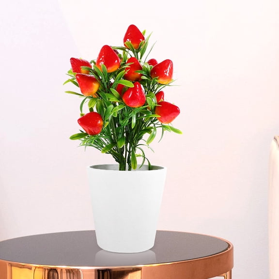 WRITWAA 2Sets Fake Strawberries Artificial Strawberry Plant Pot Realistic Decorative Branches