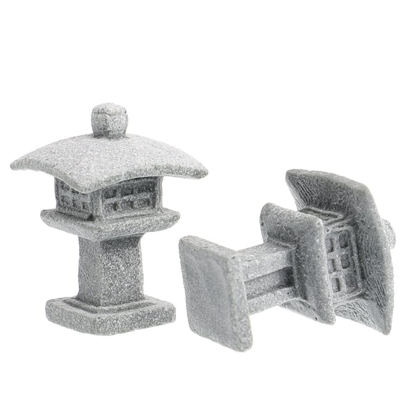 WRITWAA 2pcs Decorative Lantern Japanese Grey Sandstone Miniature Shape Decor