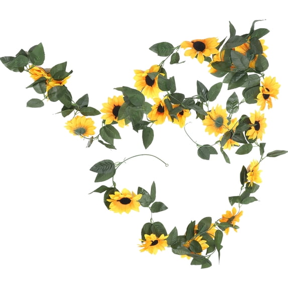 WRITWAA 2-Pack Yellow Artificial Sunflower Garland Silk Vine Rattan Decorative Flowers for Home, Wedding, Party Decoration