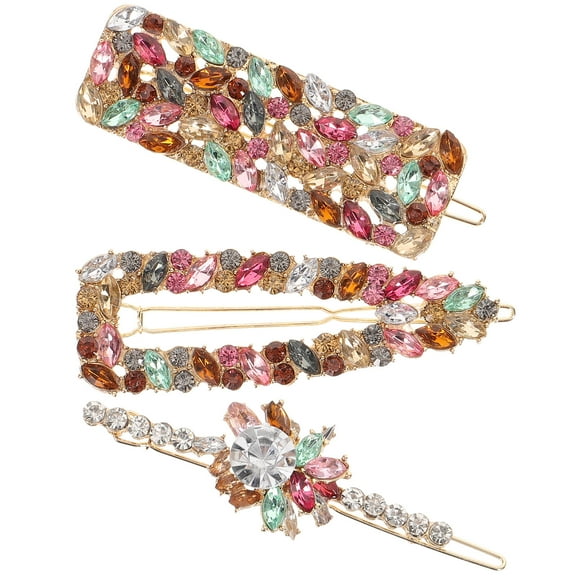WRITWAA Shiny Rhinestone Hairpins Assorted Color Perfect for Hairstyling 3Pcs