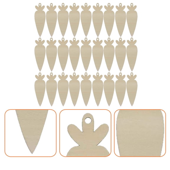WRITWAA 30 Pieces Carrot Wood Ornaments Natural Style Craft Hanging Decorations for Holiday and Seasonal Home Decor