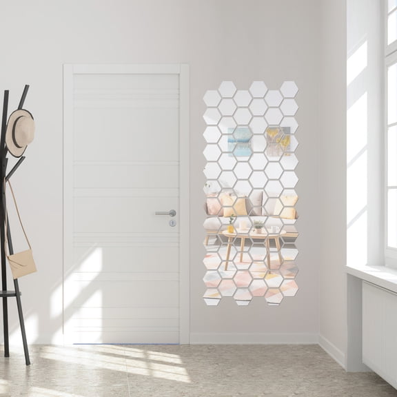 WRITWAA 36Pcs Decorative Plated Silver Mirror Wall Stickers for Modern Living Room and Bedroom Walls