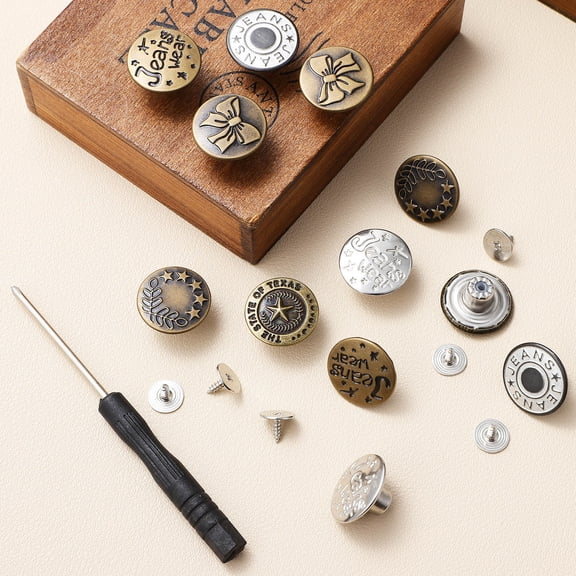 WRITWAA 36-Piece No Sew Jean Button Replacement Kit with Copper Metal Buttons for Jeans, Pants, Jackets and More