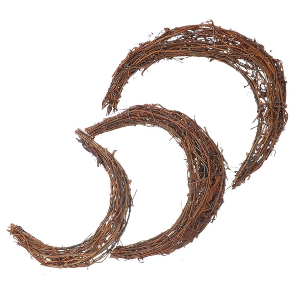 WRITWAA 3-Pack Brown Moon Shaped Grapevine Wreaths for Year-Round Wedding, Holiday, Seasonal Home Decor Accents