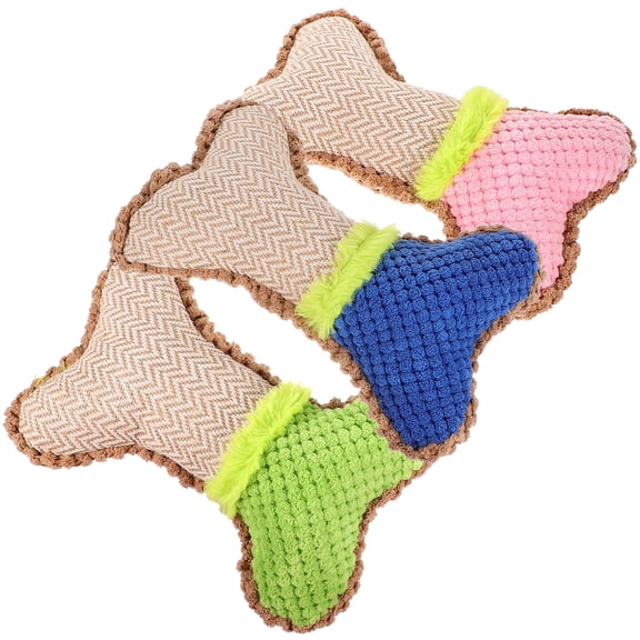 WRITWAA 3-Pack Plush Dog Toys Bone Shape Assorted Colors Soft Chew Toys for Playtime