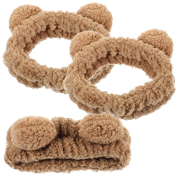 WRITWAA Set of 3 Khaki Animal Ear Headbands for Makeup and Face Washing, Soft and Flexible Design