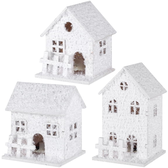 WRITWAA 3Pcs Rustic Decor Light Village Houses Wooden Christmas Style for Xmas Tree Decor