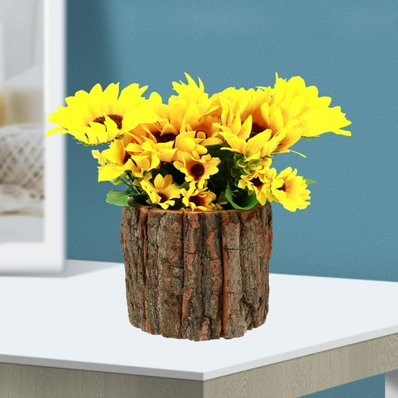 WRITWAA 3Pcs Wood Log Planter Rustic Style For Shelves