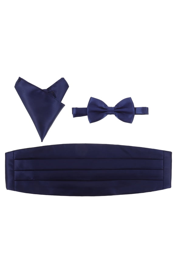 3-Piece Men's Pocket Squares and Shiny Polyester Cummerbund Set for Prom and Formal Events