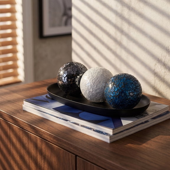 WRITWAA 3pcs Mosaic Glass Decorative Balls for Living Room Decor 3" Sphere