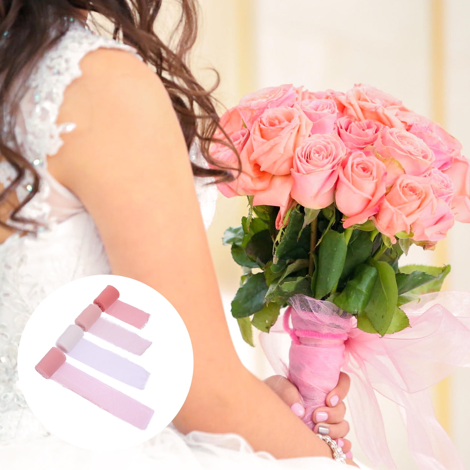 WRITWAA 4 Rolls Korean Pink Flower Ribbon for Bouquet Packaging with ...