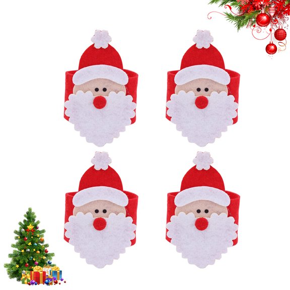 WRITWAA 4PCS Napkin Rings Holiday Nonwoven Fabric Table Decoration Multi Colored for Christmas