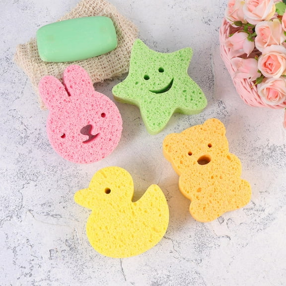 WRITWAA 4-Pack Toddler Bath Sponges Soft Infant Bath Accessories Bathroom Sponge Set for Babies
