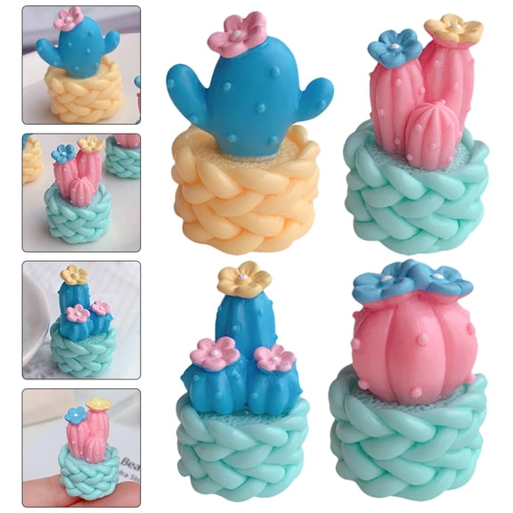WRITWAA 4-Piece Mini Cacti Figurine Set, Pastel Color Desk Decorations for Office, Home, Classroom, and Back to School Accessories
