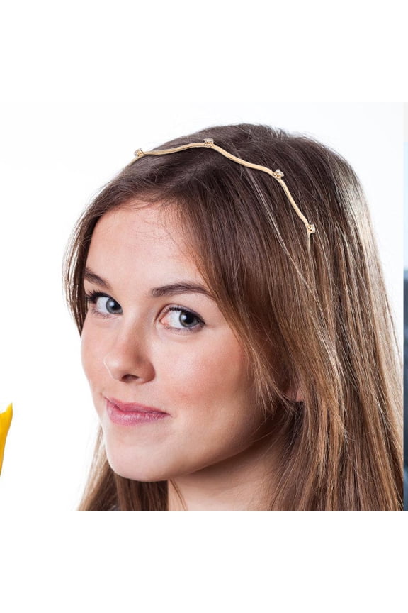 Rhinestone Bridal Headband Golden Metal Wave Stylish Accessory 4Pcs