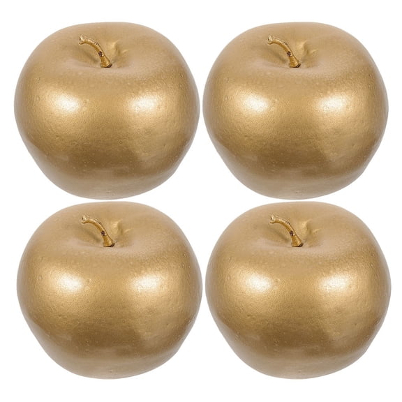 WRITWAA 4Pcs Lifelike Plated Gold Artificial Apples Plastic Decorative Fruit for Kitchen and Party Settings
