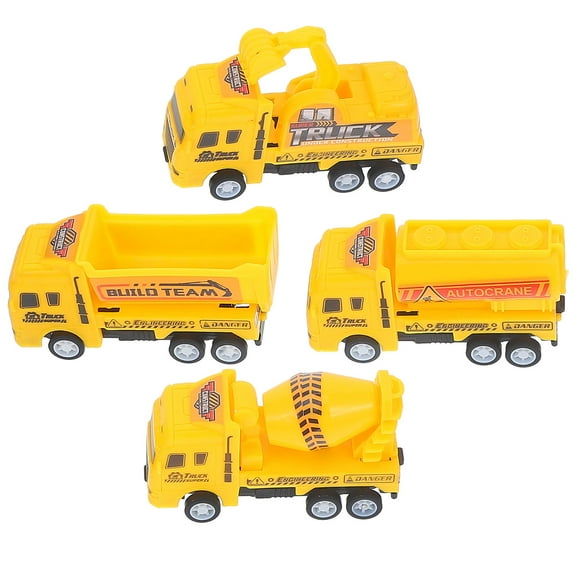 WRITWAA 4Pcs Mini Vehicle Toy Construction Truck Models Yellow ABS Cognitive Development Playtime for Kids