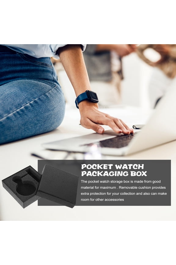 4pcs Pocket Watch Display Box Black Paperboard Storage Case for Dressing Table Use