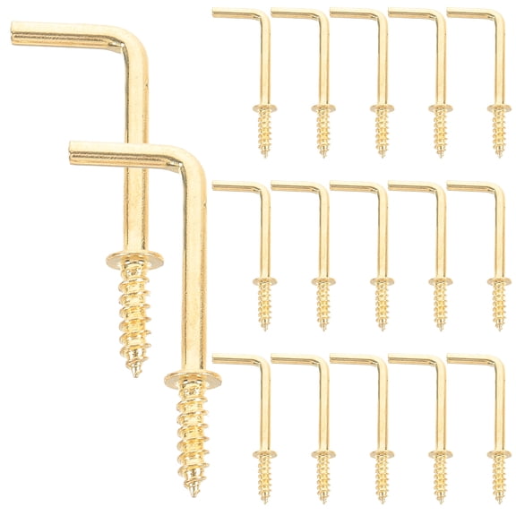 WRITWAA 50Pcs Golden Metal L Shaped Screw Hooks Self Tapping Hooks for Picture and Frame