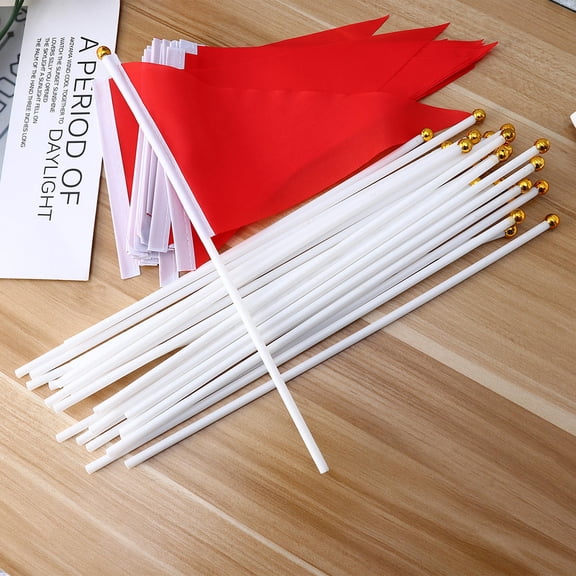 WRITWAA Hand Waving Flag Triangular Red Banner Durable Polyester for Party Decor 50Pcs