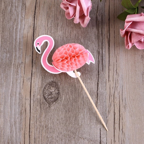 WRITWAA 50Pcs 3D Flamingo Cake Picks Pink for Fun Fruit and Cupcake Decoration