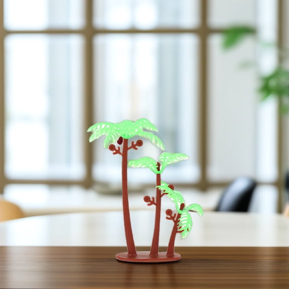 WRITWAA 50pcs Green Plastic Coconut Tree Cake Toppers for Miniature Scenes and Hawaiian Themed Party Decorations