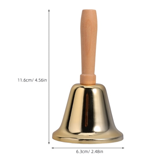 WRITWAA Golden Metal Call Bell with Wooden Handle, Loud Handheld Service Bell for Kitchen, Restaurant, Hotel, and Reception Use