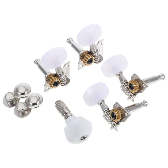 WRITWAA 5Pcs Banjo Machine Head Tuning Pegs with Bushings Plated Silver Durable Replacement Parts