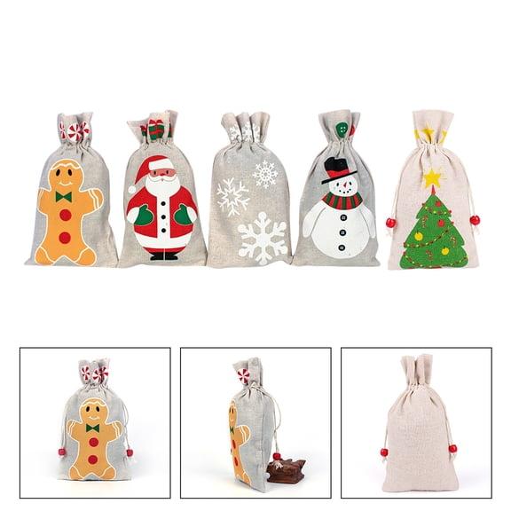 WRITWAA 5-Pack Christmas Drawstring Cloth Bags in Assorted Colors for Wrapping and Small Item Storage