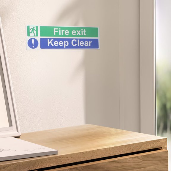 WRITWAA 5Pcs Fire Safety Compliance Label Green Self Adhesive Fire Exit Sign for Home and Public Spaces